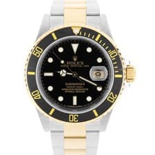 Rolex Submariner Date NO-HOLES Two-Tone 18k Gold Steel Black 40mm 16613T Watch