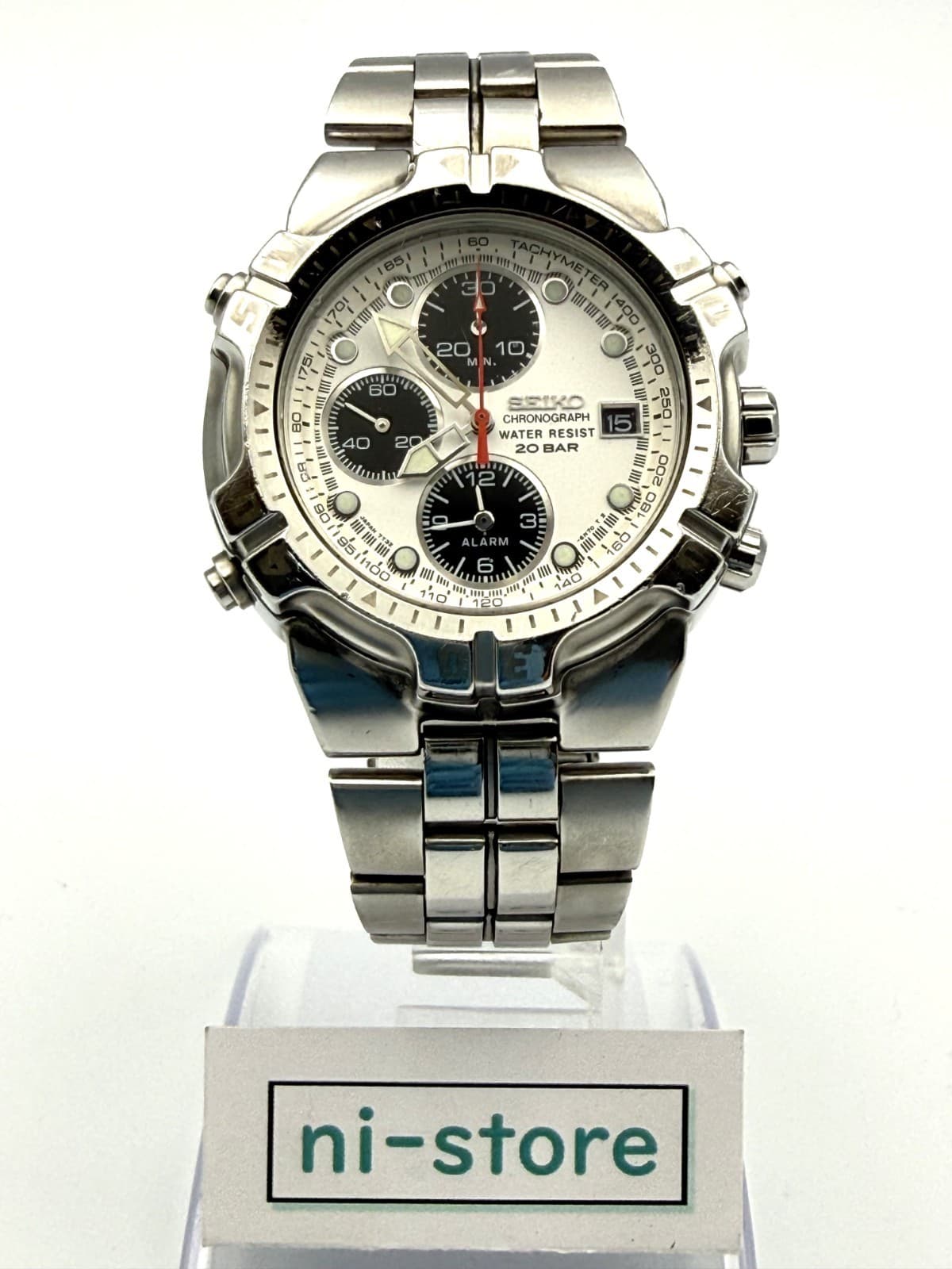 SEIKO Chronograph 7T32-6K30 Panda White Dial 200M Quartz  Watch Japan - Rank B
