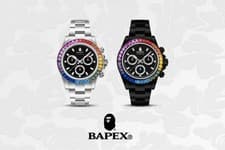 BAPEX TYPE4 Crystal Stone Black Watch StainlessSteel Bracelet Sapphire Glass