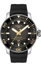 Tissot Seastar Powermatic 80 Automatic Diver 600m Black Gold Dial Rubber Strap