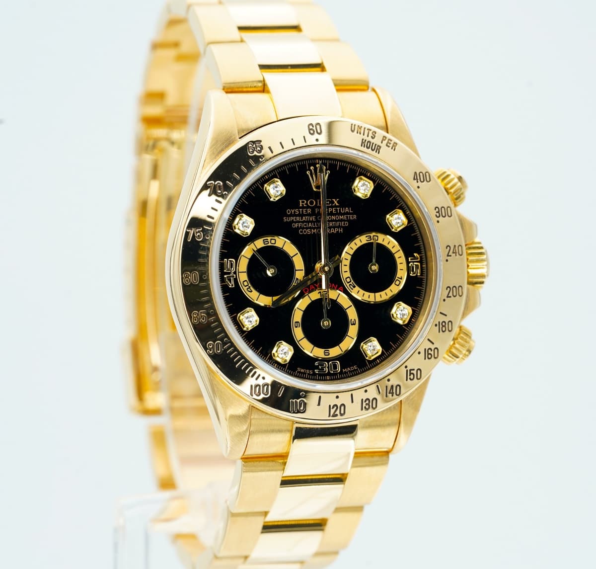 Rolex Daytona 40mm 18K Yellow Gold Black Diamond Dial 16528!