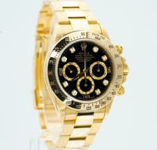 Rolex Daytona 40mm 18K Yellow Gold Black Diamond Dial 16528!