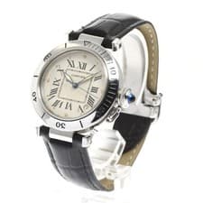 CARTIER PASHA C W3100255 35mm SS Beige Dial Automatic Date Leather Strap #C474