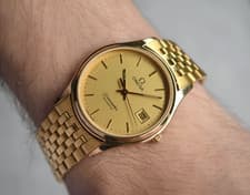 1984 Omega Seamaster Men's Watch Gold Bracelet Date Textured Dial 396.0956