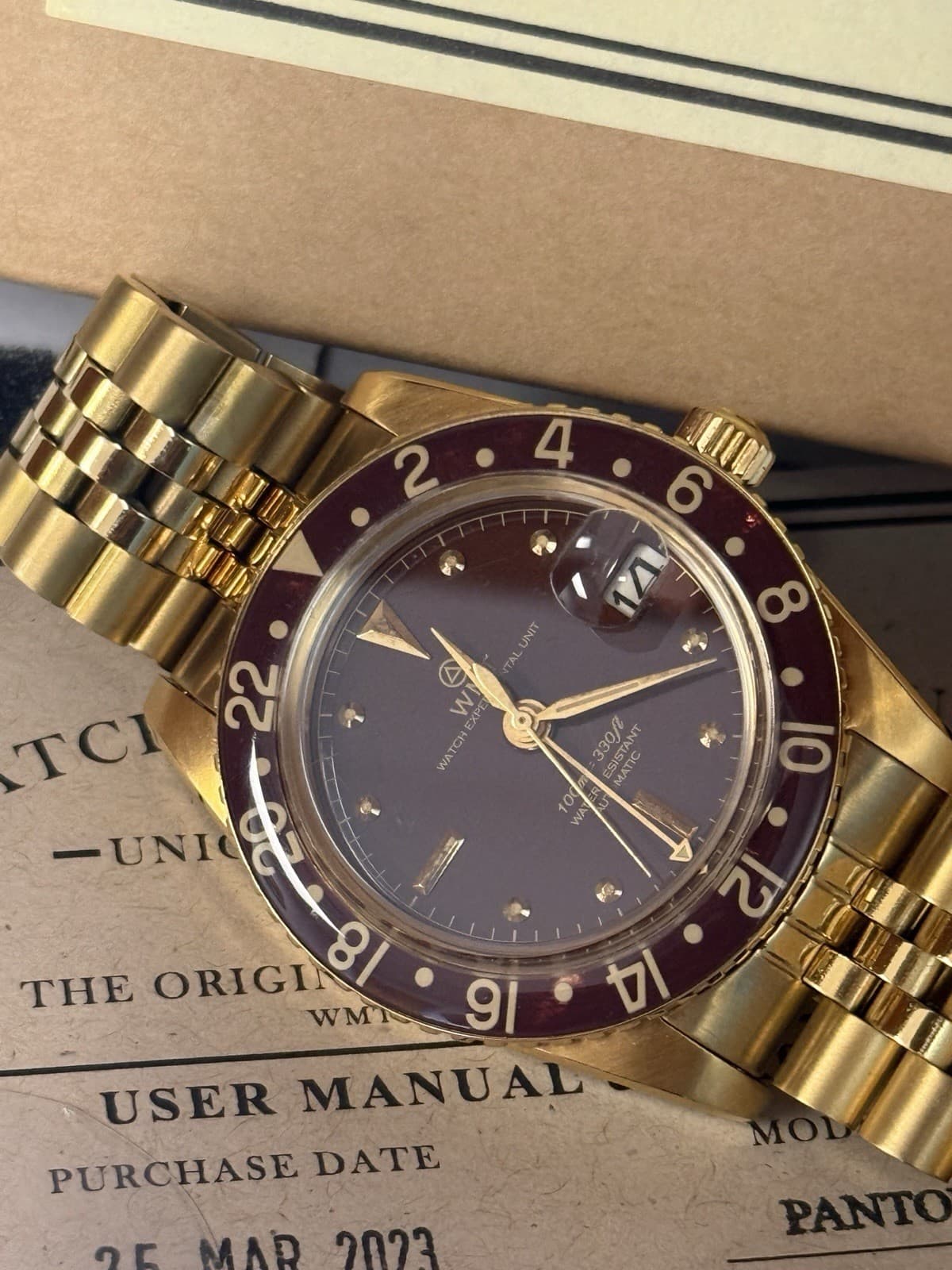 WMT Watch , GMT Panton MKII Vintage Aged Nipple Dial Gold Limited Edition