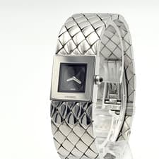 CHANEL Matelasse Square Black Dial SS Quartz Women's Watch 19mm Swiss Made