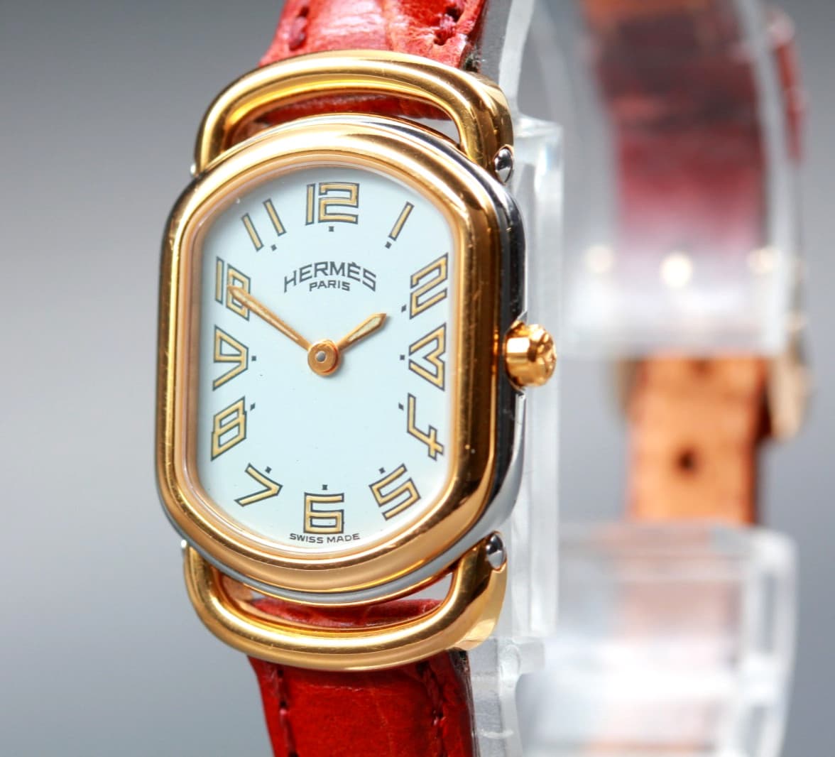 【NEAR MINT】 HERMES Rally RA1.240 20mm Gold White Dial Quartz Women's From JAPAN