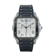Cartier Santos Chronograph XL 4183 Steel Silver Dial Rubber Automatic Men' Watch