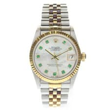 ROLEX Datejust 31 Shell Dial SS K18YG 10p Emerald Automatic Watch Silver Used 94