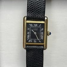 must de CARTIER Vermeil 925 Tank Watch Roman Black Dial Wristwatch
