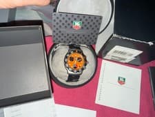TAG Heuer Chronograph Quartz Orange Dial Men's Watch Black Rubber Band Box Pape…