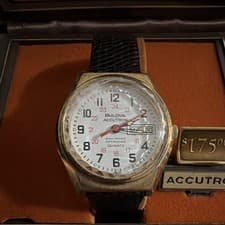 Bulova Accutron Railroad Approved Quartz Date 24-Hour Gold Black Lizard w/ Box