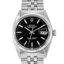 Rolex Datejust 36 1601 Black Vintage Index Steel White Gold Mens Watch 1972
