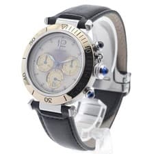 CARTIER PASHA CHRONO 38 W3101155 38mm SS/YG Leather Strap Quartz Date #C425