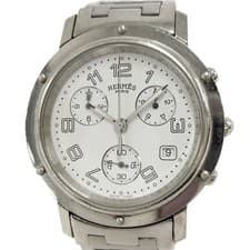 HERMES Clipper CL1.910 Chronograph Date white Dial Quartz Men's Watch Used