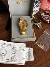 NOS Vintage SEIKO 7T32 Gold Men’s Chronograph Watch Tachymeter