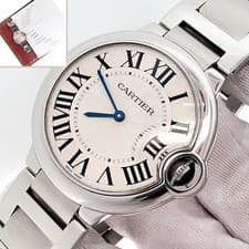 Cartier Ballon Bleu 36mm Silver Roman Quartz Steel Watch W69011Z4 3005 Papers