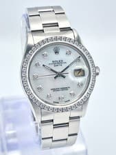 Rolex Oyster Date 34mm 15010 MOP Diamond Dial & Diamond Bezel Datejust Box