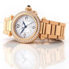 Cartier Pasha Ladies 35mm Automatic Diamond Bezel Watch 18k Rose Gold