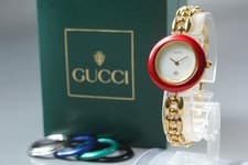 Boxed Vintage Gucci Change Bezel 1100-L 5 Colors Quartz Women's Watch From JAPAN