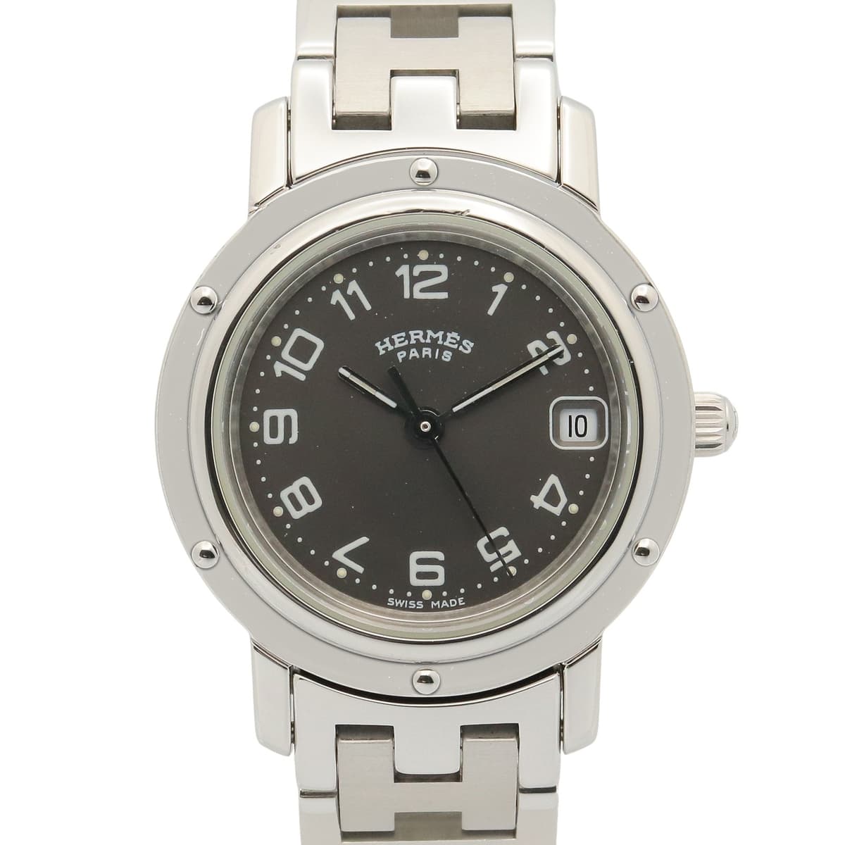 HERMES Clipper Wrist Watch CL4.210 Quartz Stainless Steel Used Women