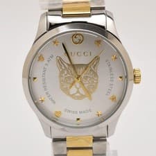 [NOS w/ BOX] GUCCI G-Timeless YA1264074 126.4 Cat Silver Gold Dial Watch JAPAN