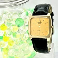SEIKO Dolce Men's Rectangular Gold Watch 6020-5980 Battery Good Condition