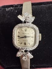 Antique ROLEX Ladies Cocktail 18K White Gold Factory Diamonds Case 16 mm Watch