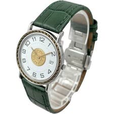 Hermès Sellier White Dial Date Quartz Wristwatch Women Battery Replaced