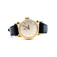 Vintage Omega Yellow Gold Filled Round Case Leather Strap Lady's Wristwatch