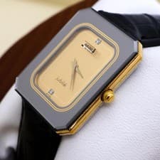 RADO Quartz Watch Jubile 2 Diamond Square Gold Display Ladies Black Belt