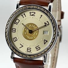 Hermes Sellier Date Round Analog Quartz Men's Watch 161049 New Battery Working