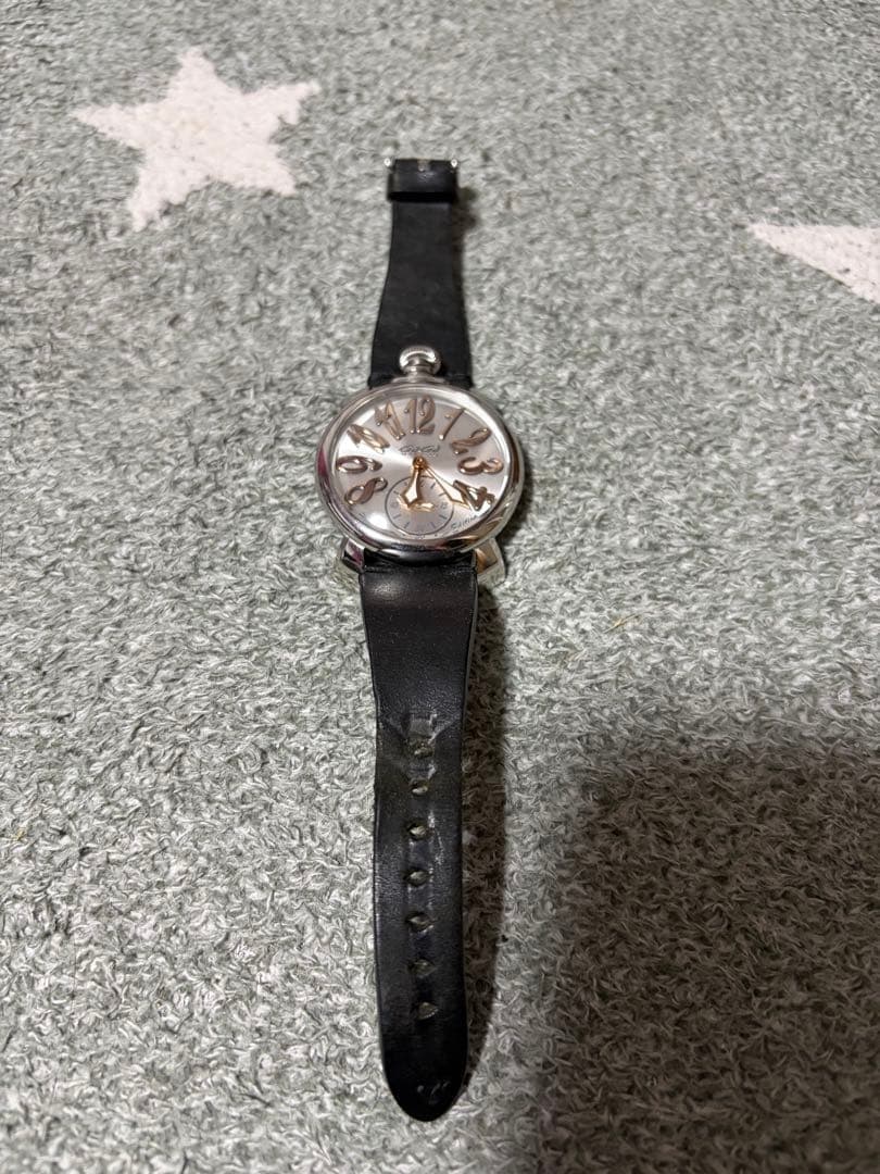 GaGa Milano Manual Winding Watch Silver/Black Leather Strap Used