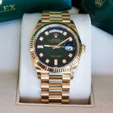 Rolex Day-Date 36 Green Ombré Diamond Dial 128238 LNIB 18k YG 2022 Full Set