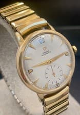 FANCY VINTAGE  MEN 1949 OMEGA BUMPER AUTOMATIC LUME DIAL WATCH SERVICE 342 F6212