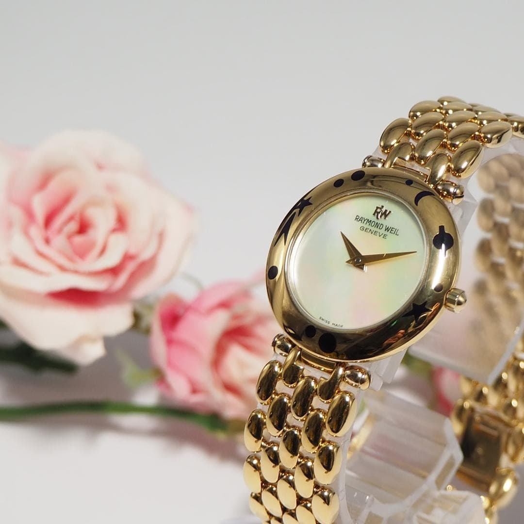RAYMOND WEIL Ladies Watch F972 Shell Dial Quartz Stainless Gold Case Band