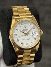 RARE Rolex 18308 Bark Day Date 36 Yellow Gold White Roman Full Collectors Set