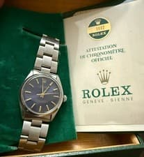 Rare Rolex Oyster Perpetual 1002 Blue Dial Auto 34mm Mens Watch Box & Papers