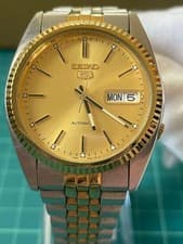 Seiko Automatic Five Watch Gold Dial Vintage Timepiece Japan Made for Men