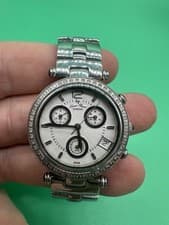 Nice Lucien Piccard Women Watch Chronograph Diamond Bezel Blue Buttons 27057WHD