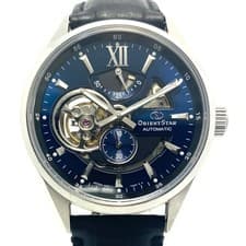 Orient Men Skeleton Watch Blue Leather Automatic Used From Japan