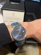 christopher ward c9 5 day power reserve automatic blue dial steel band very rear