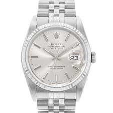 Rolex Datejust 36 16234 Silver Index Dial Steel 18k White Gold Mens Watch 1991