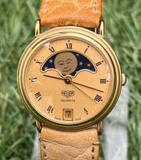 TAG Heuer Vintage Moon Phase Watch Mens Leather Used Authentic