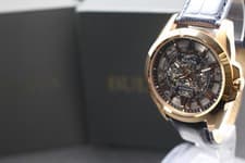 NEAR MINT Bulova 97A167 Open Heart Gold Automatic Round 45mm Mens Watch JAPAN