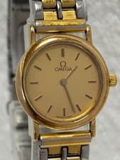 OMEGA De Ville 595.0097 Quartz Watch Gold Dial Ladies Original Strap