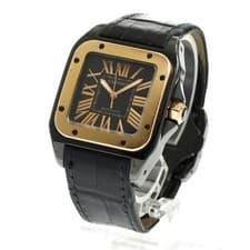 CARTIER SANTOS 100 MM W2020007 33mm K18PG Automatic Black Dial Leather #C119