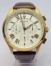 BULOVA CHRONO WHITE DIAL LEATHER STRAP WATCH FOR MEN JMB-50