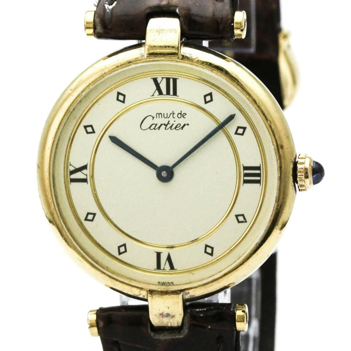 CARTIER (CARTIER) Must GPlated Leather Quartz Ladies Watch W1001953 Authentic