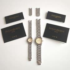 Yves Saint Laurent Watches Pair Vintage Citizen Quartz Silver Stainless